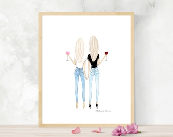 Victorian Sisters at Seaside 1800s Fashion Illustration Artwork Drawing Birthday Greeting Card Image Friend Sister Bridesmaid Gift Download Victorian Sisters at Seaside 1800s Fashion Illustration Artwork Drawing Birthday Greeting Card Image Friend Sister Bridesmaid Gift Download