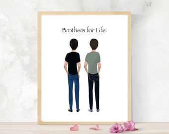 Two Guy Friends Drawing, Two Brothers Portrait, Brother and Brother-in-law, Best Man Gift, Male Roommate Gift, Two Male Best Friends Drawing