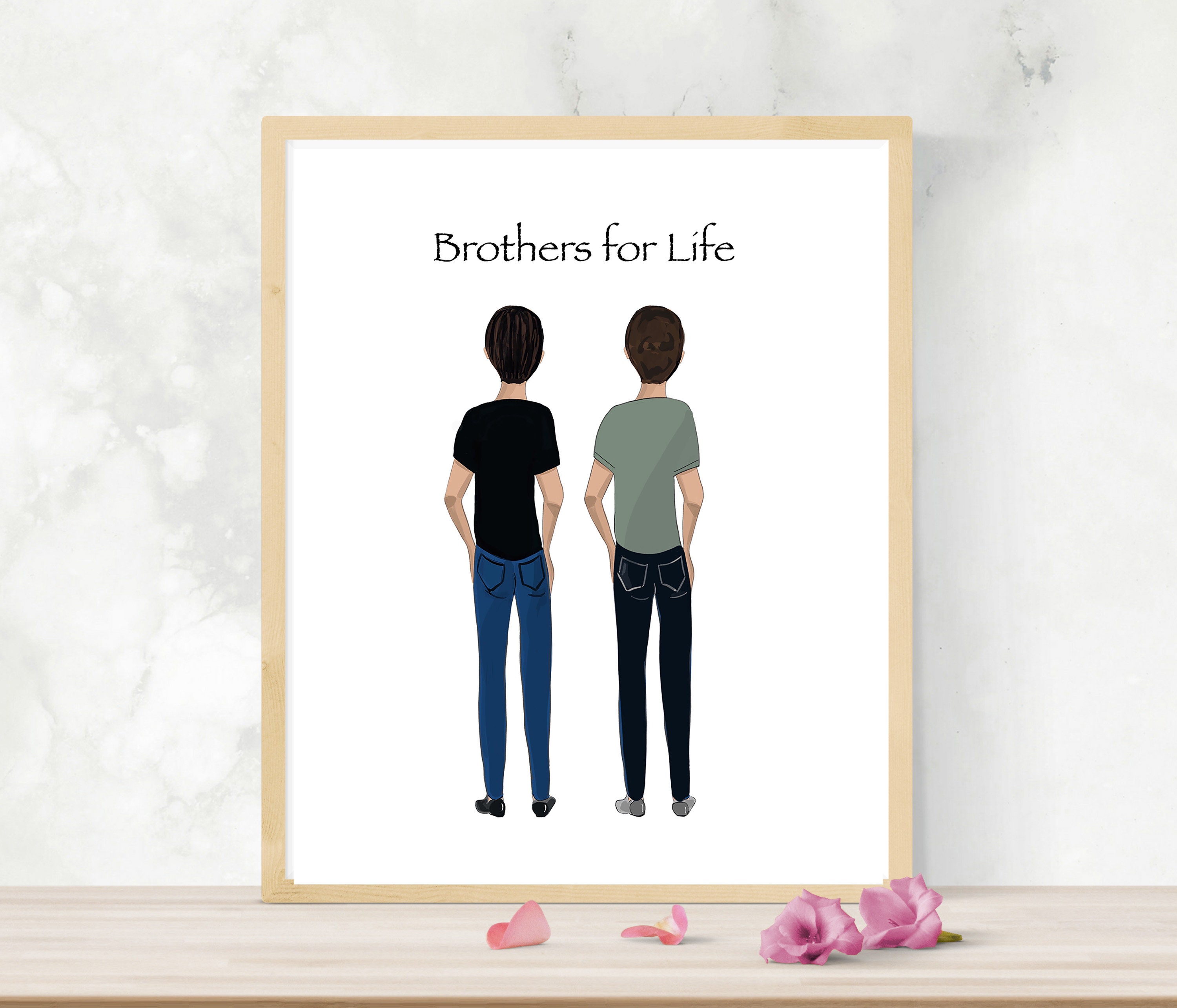 Two Guy Friends Drawing, Two Brothers Portrait, Brother and Brother-in-law, Best Man Gift, Male Roommate Gift, Two Male Best Friends Drawing