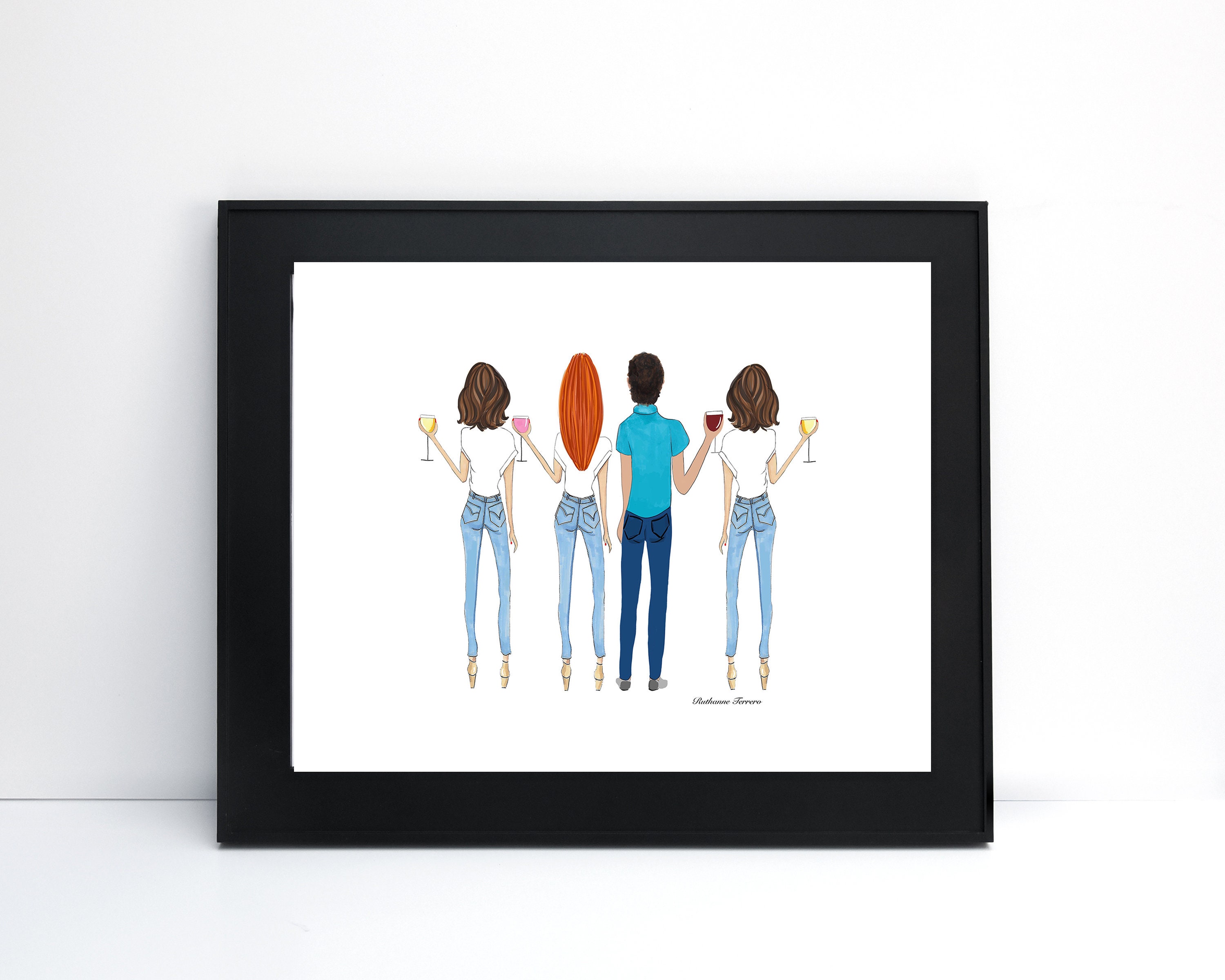Three Girls And A Guy Best Friends Four Friends Drawing Etsy Three Girls And A Guy Best Friends Four Friends Drawing Etsy