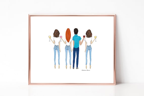 Three Girls And A Guy Best Friends Four Friends Drawing Etsy Three Girls And A Guy Best Friends Four Friends Drawing Etsy