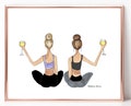 Yoga with Wine Print, Best Friends print, best friend birthday, Best Friend Gift, yoga studio, yoga friends, yoga gift, yoga art, pilates product logo