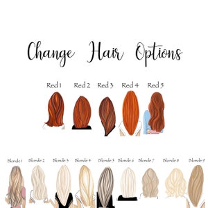 May include: A chart with nine different hair styles for women. The hair styles are labeled with numbers and include red and blonde hair colors.