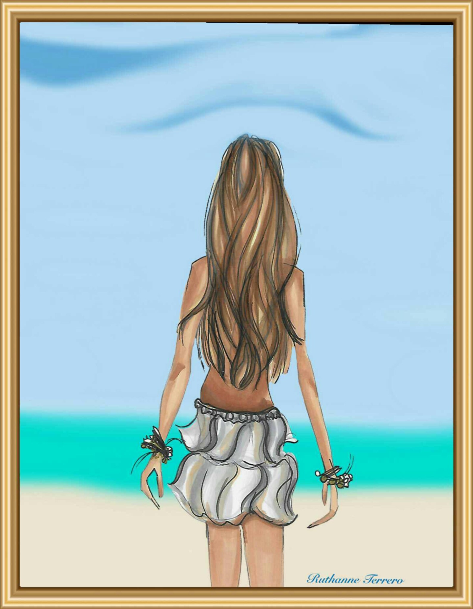 Girl at Beach Fashion Illustration best friend Etsy