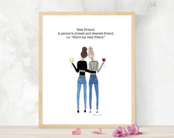 Definition of a Best Friend Drawing, Gift for Friend Who Has Everything, Inspirational BFF Art, Bestie 40th, Teen Friend Gift