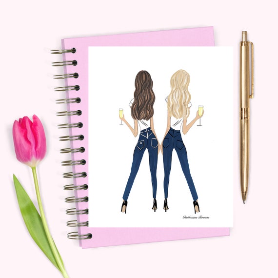 Brunette And Blonde With Champagne Drawing Gift For Best Etsy