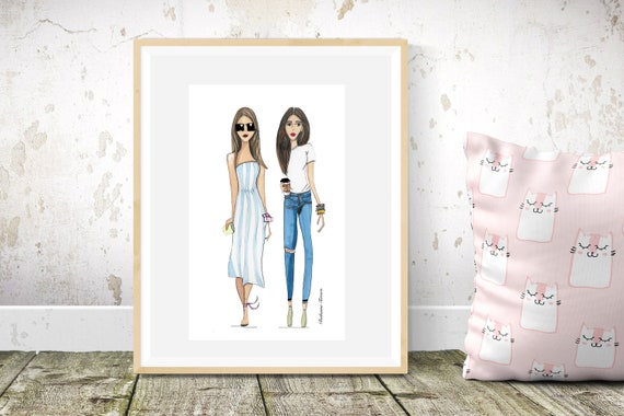 Dirty Blonde And Brunette Friends Fashion Illustration Blonde Etsy