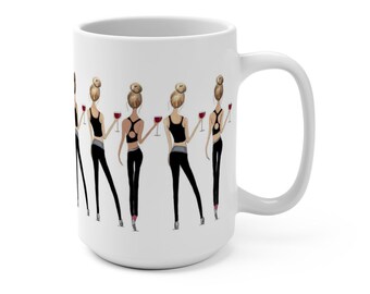 But First Yoga Mug by Roxy's Illustrations, Gift for Yoga lover, fitness fashion, Yoga Coffee Mug, Pilates Working Out With Wine Mug 15oz
