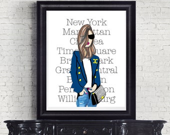 The Native New Yorker Fashion Illustration Print by Roxy's Illustrations, NYC Fashion Wall Art Teen Gift for Fashionista Fashion Lover Print