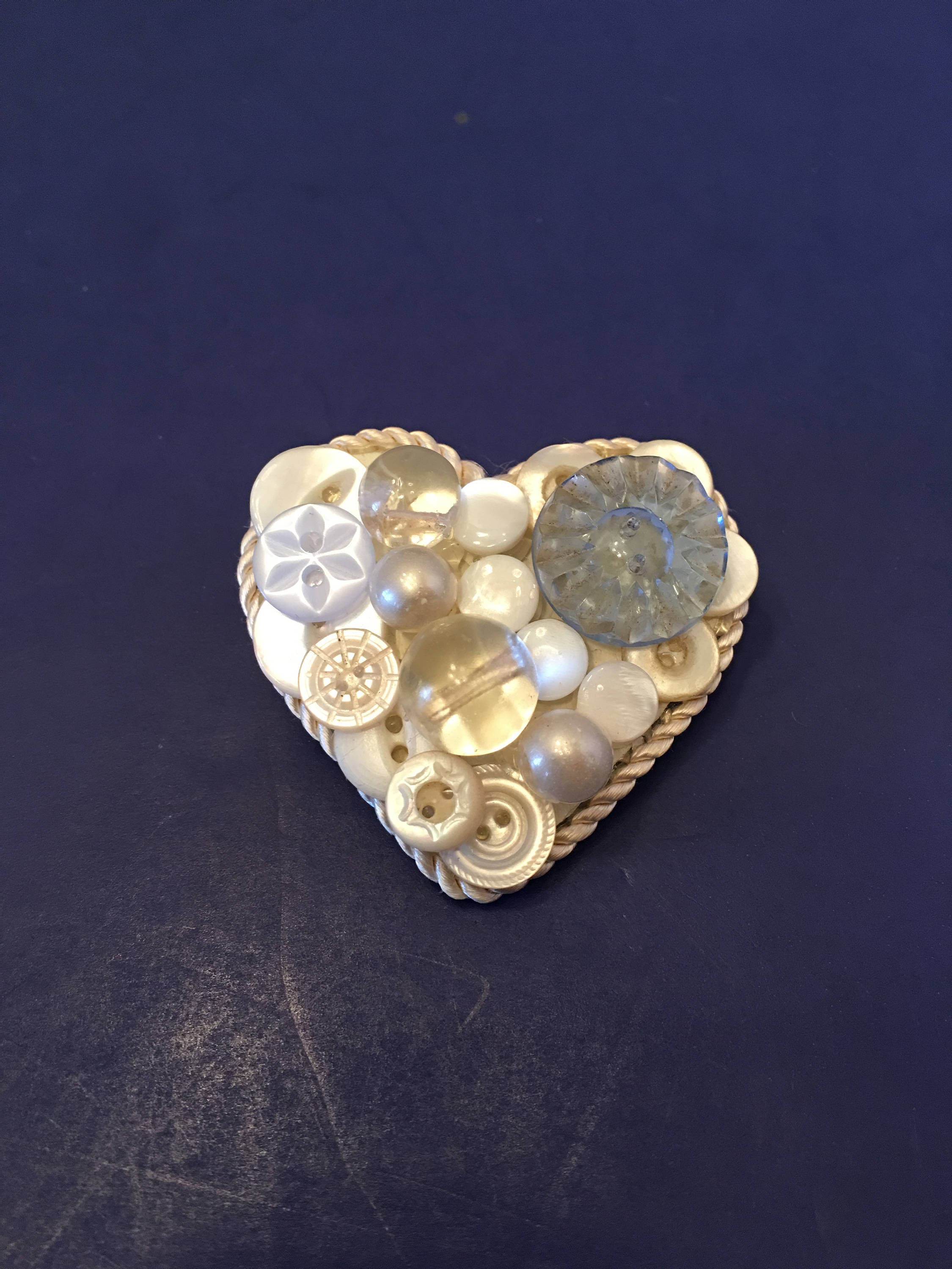 Heart Brooch Pin ~ Buttons ~ White ~  Shabby Chic ~Vintage