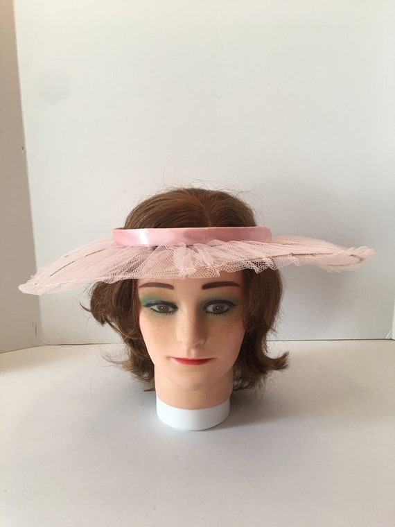 Vintage Open Crown Wide Brim Hat ~ Tulle Ribbon an