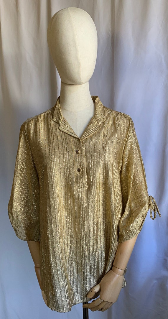 1970s Gold Lamé Disco Blouse, US L - image 1