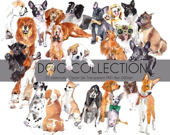 Watercolor Dog Collection, Hand painted elements, Pet lovers clipart for Personal and Commercial Use