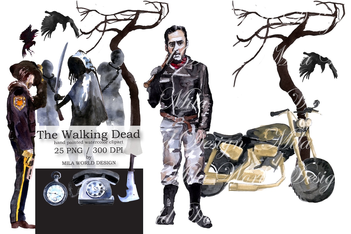 The Walking Dead Watercolor Clip Art Hand Painted Character | Etsy
