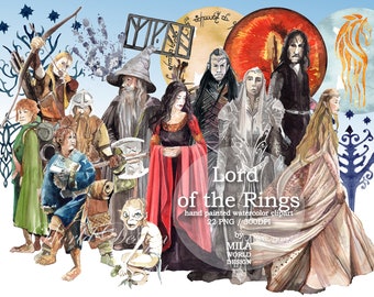 Lord of the rings Watercolor Clip Art, Hand painted Character clipart, Instant download PNG file - 300 dpi