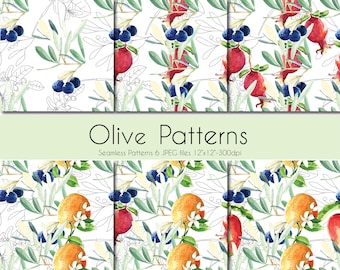 Olive Pattern, Watercolor digital paper, Seamless pattern for fabric and digital scrapbooking paper