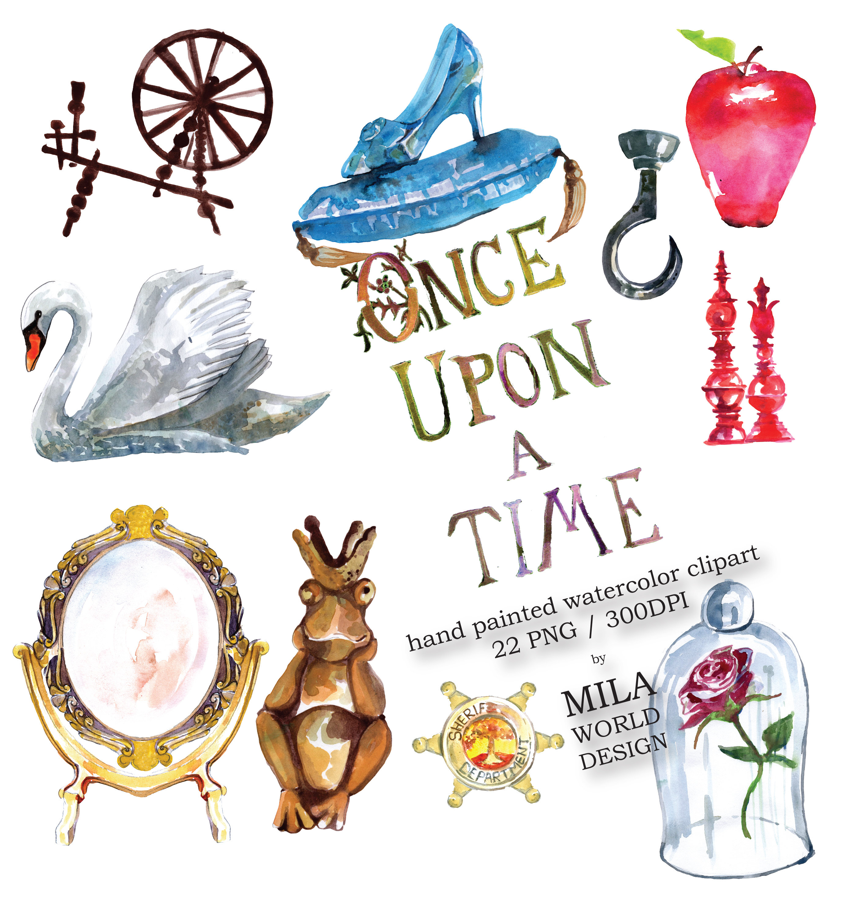 Once Upon a Time Watercolor Clip Art Hand painted Character | Etsy