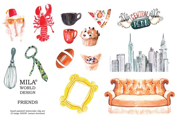 Watercolor Clip Art Friends Tv Series Friends Tv Show Frends Etsy