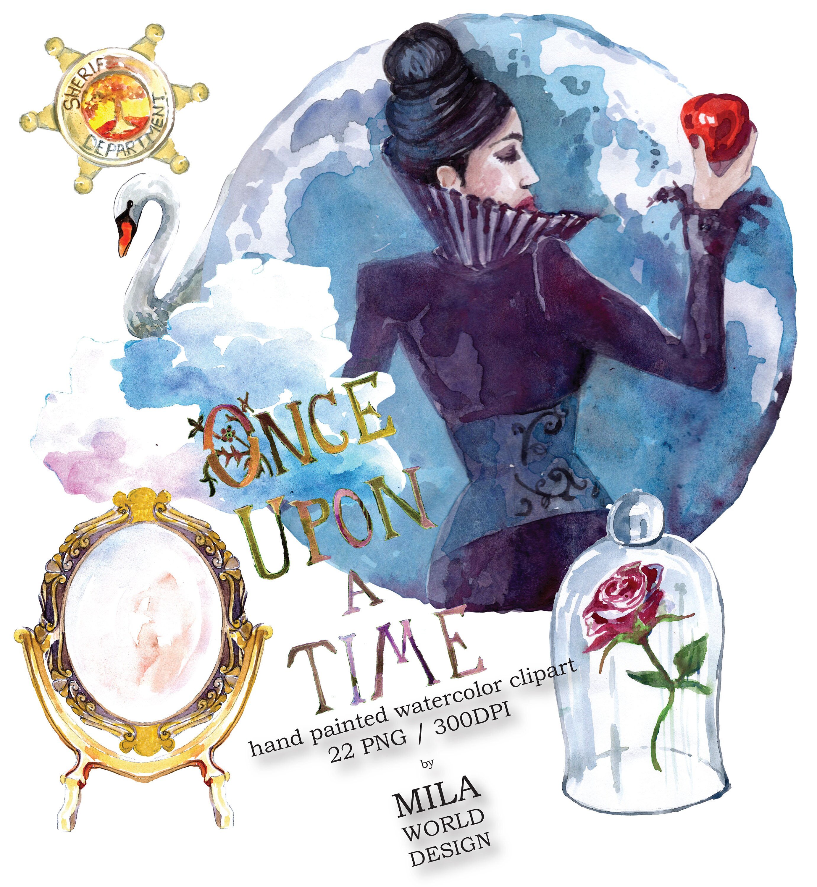 Once Upon a Time Watercolor Clip Art Hand Painted Character | Etsy