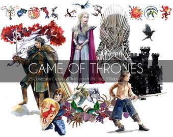 Game of Thrones Watercolor Clipart, Handpainted elements, Character clipart, Instant download PNG file - 300 dpi