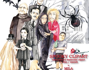 Watercolor Spooky Clip Art Halloween Family clipart Halloween planner DIY elements handpaint