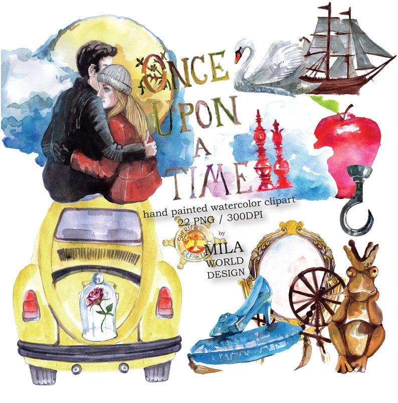 Once Upon a Time Watercolor Clip Art Hand Painted Character - Etsy