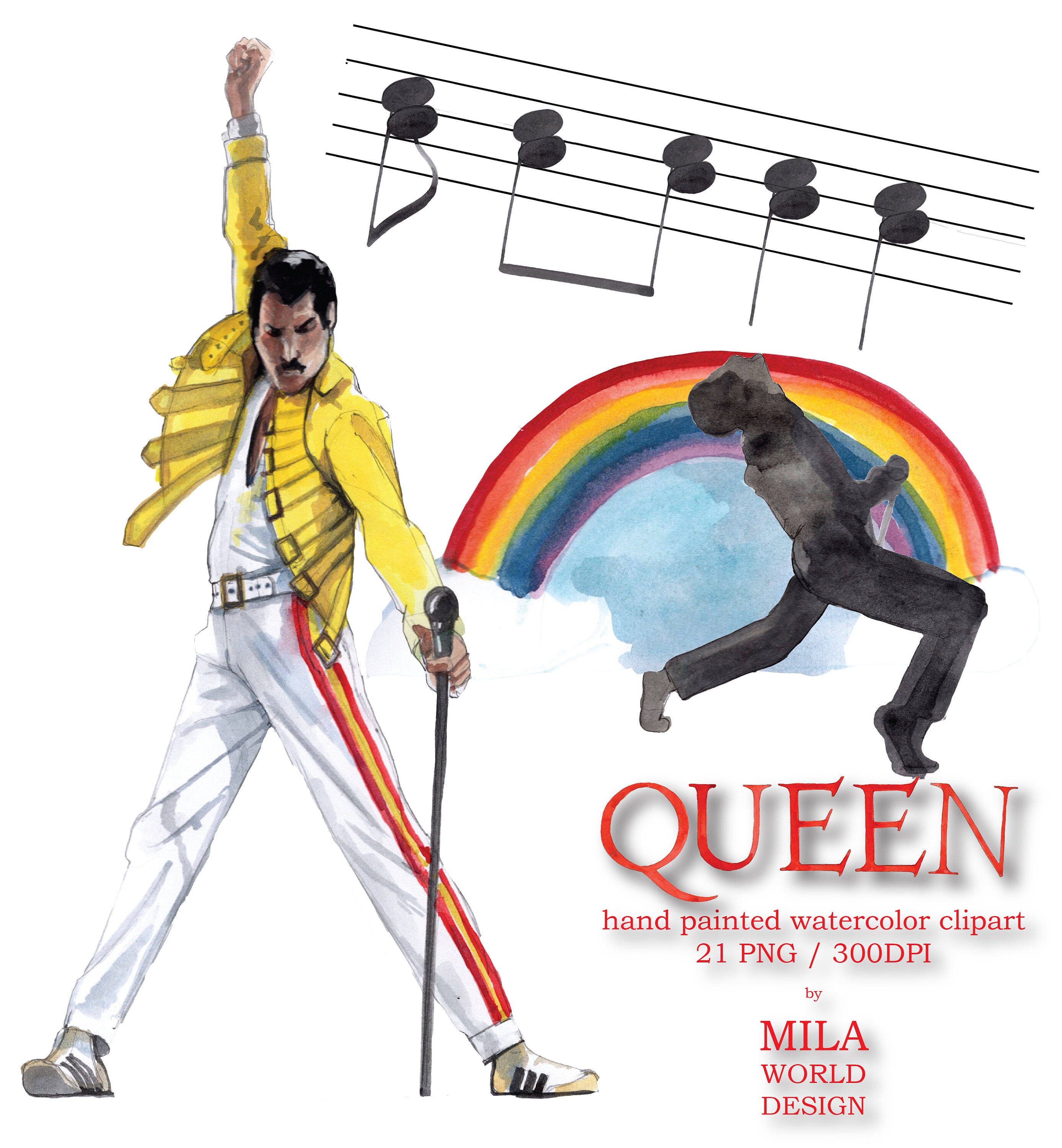 Queen Band Watercolor Clip Art Hand painted Character | Etsy