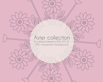 Aster and Daisy Botanical  Silhouettes (EPS, SVG, PNG) transparent background