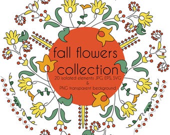 Fall Flowers Clipart, Folk Floral Clipart, Native Botanical Vector Graphics, SVG PNG EPS