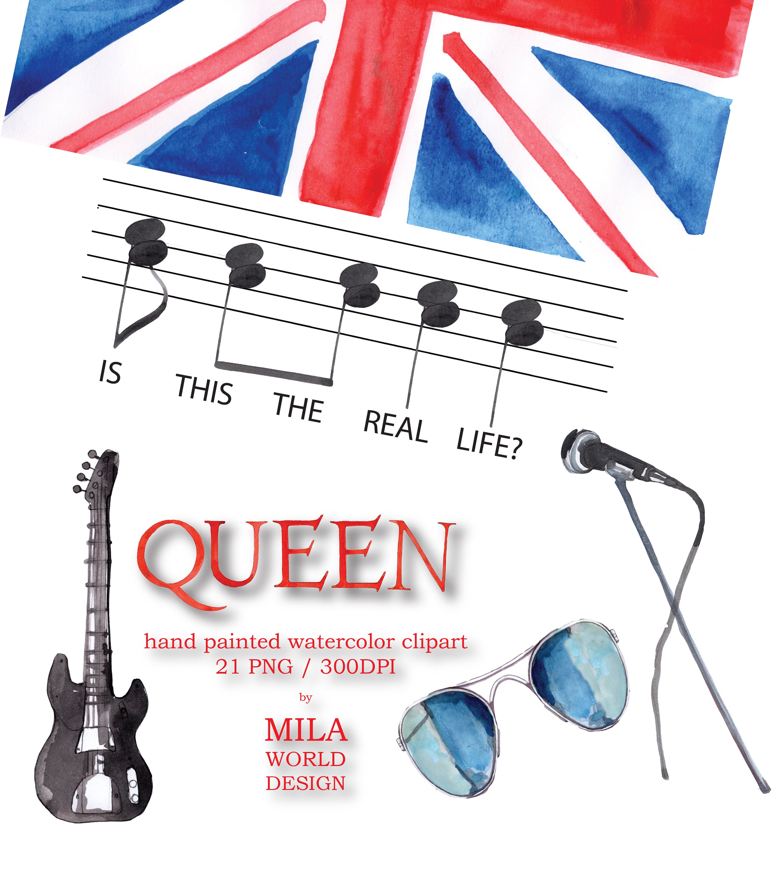 Queen Band Watercolor Clip Art Hand painted Character | Etsy