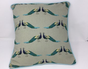 16" Sophie Allport Peacock Bird Handmade Cushion Cover Laura Ashley Duck Egg Piping