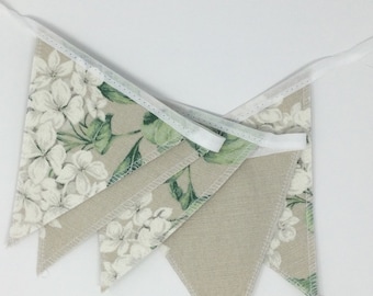 Laura Ashley Heligan Hydrangea Linen Handmade Bunting - 1 Metre - 5 Flags