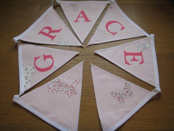 LAURA ASHLEY PINK UNICORN FABRIC HAND MADE BUNTING FLAGS 3 METRES