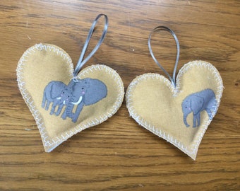 Pair of Heart Door Hangers in Sophie Allport Elephant Laura Ashley ~ Handmade Gift