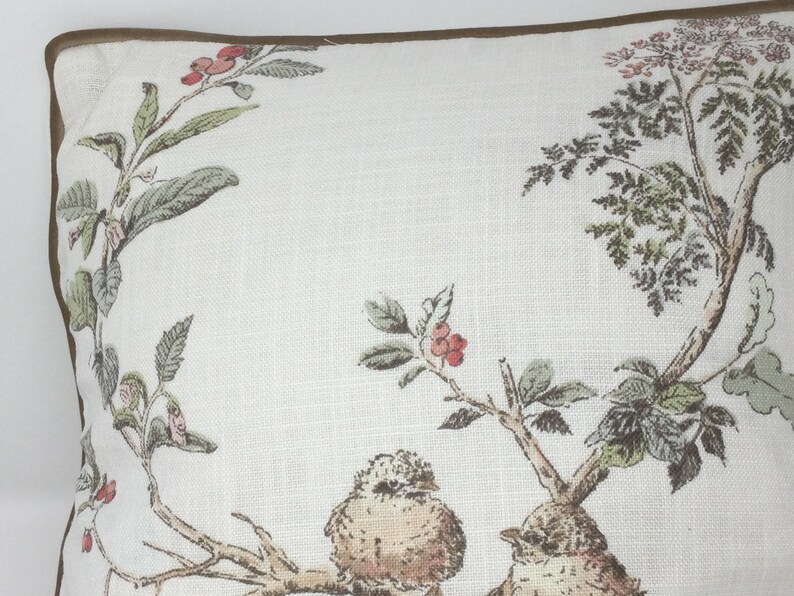 16 Laura Ashley Elderwood Bird Natural Fabric Cushion Cover Piped
