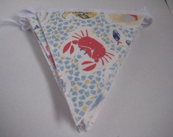 Laura Ashley Rockpool Seaside Fabric with Crabs, Lobster & Fish Design 10 Double Sided Handmade Bunting Flags