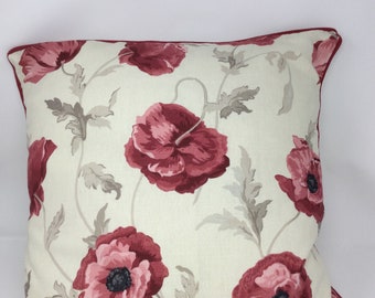 Coussin Bolster Laura Ashley - Tissu Coquelicot Freshford - Rembourré - Cranberry/Rouge/Crème