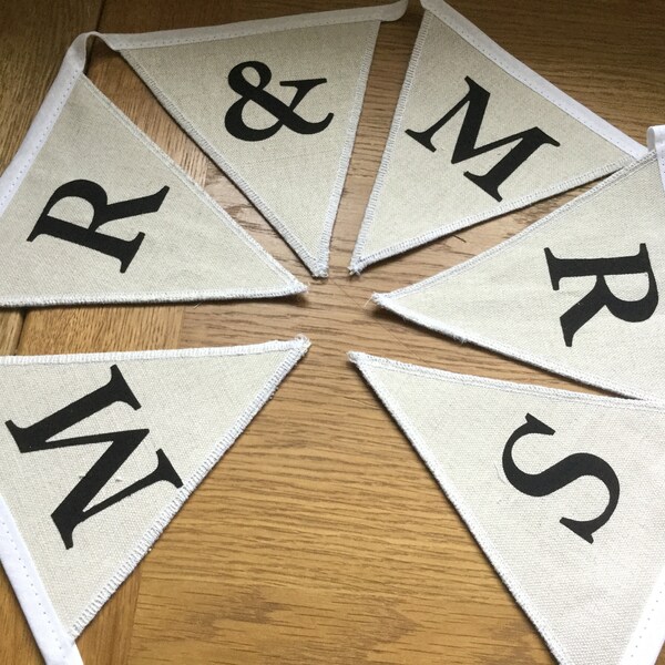 Personalised Wedding Bunting Laura Ashley Austen Natural Fabric Mr & Mrs Wedding Bunting