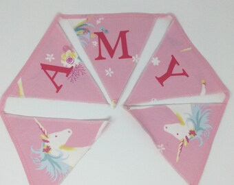 Handmade Personalised Laura Ashley Unicorns Pink Fabric Bunting