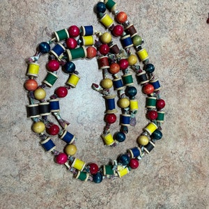 Vintage Retro 52&quot; MINI Spool Bead and Fabric Christmas Tree Garland-Decoration-Farmhouse-Country-knickknack