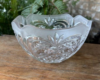 Vintage 1992 Fostoria Cut glass with Frosted Rim Oval Bowl Knickknack