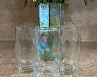 3 Vintage Libbey Optic Swirl Clear 12 oz Tumblers Drinking Glasses