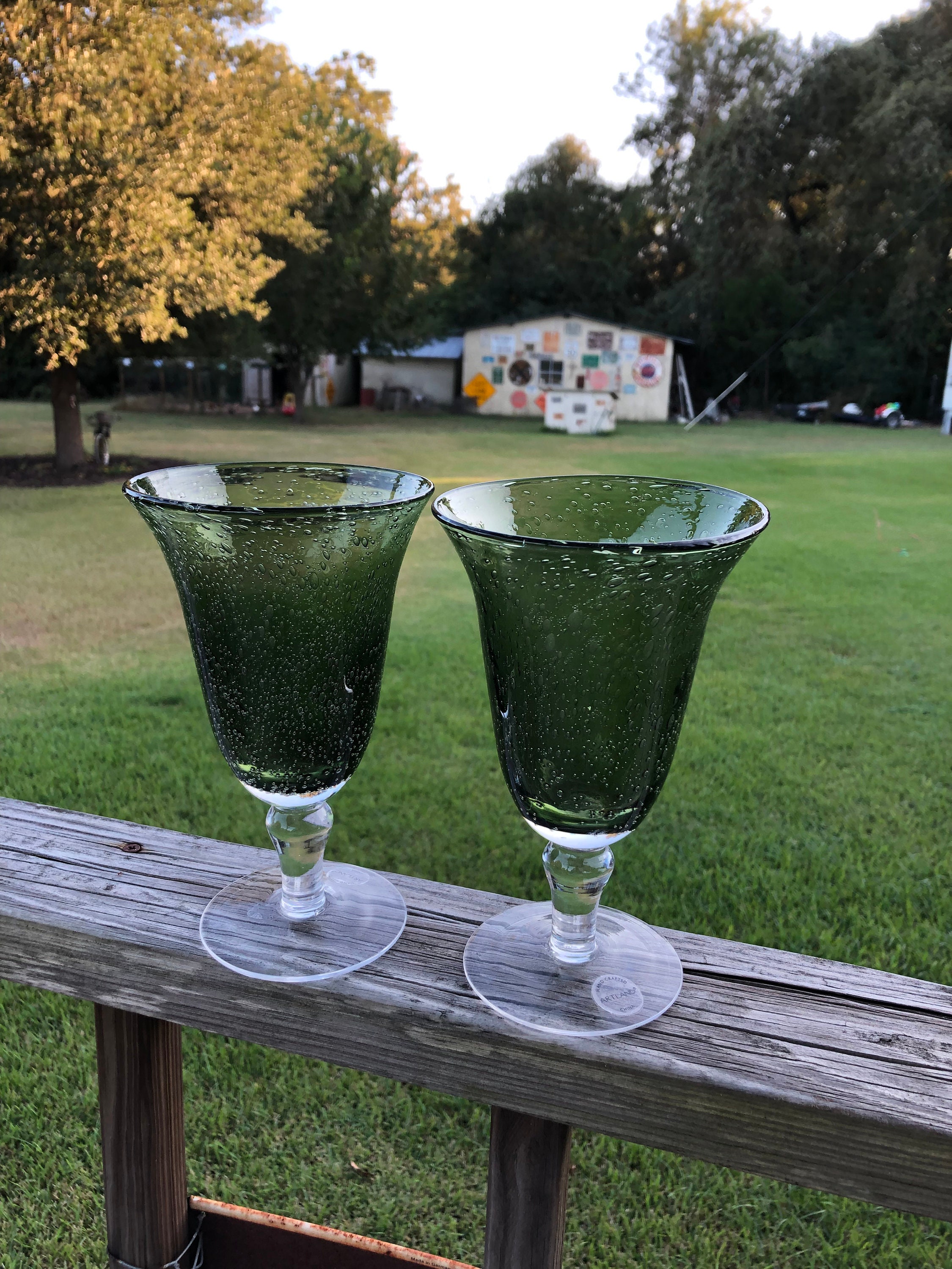 Unique Farmhouse Cottage Wine Goblet Glasses - Set of 6