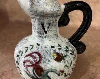 Vintage Rooster Black White Tiny Vinegar Pitcher w/ lid-Farmhouse Rustic Country-Bud Vase-Decoration-Knickknack