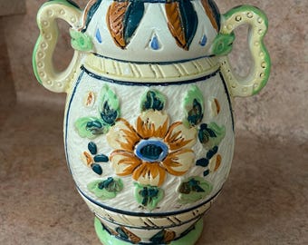 Vintage Glazed Ceramic Textured Floral Art Design Vase Decoration