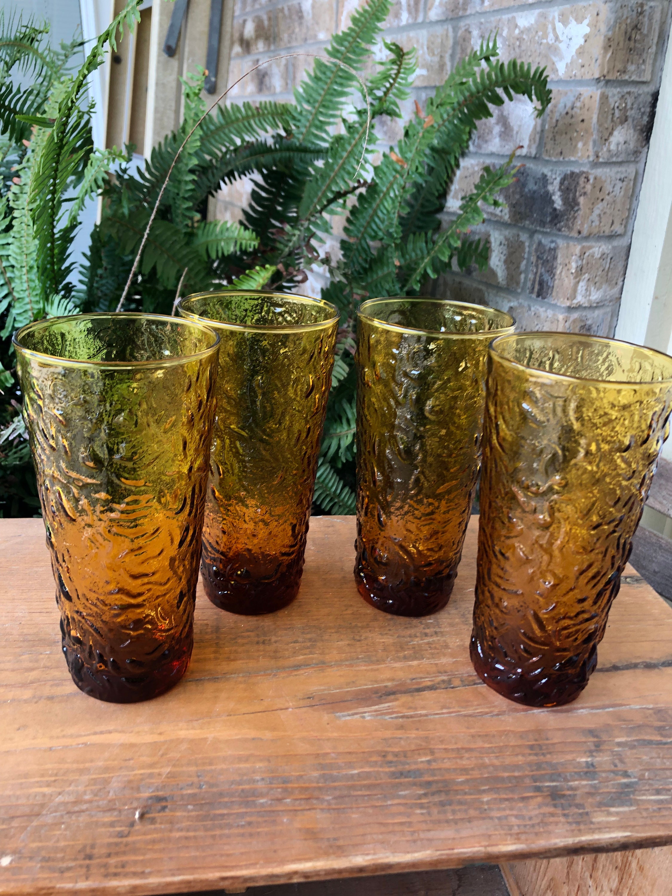13 oz. Vintage Textured Amber Drinking Glasses (Set of 6)