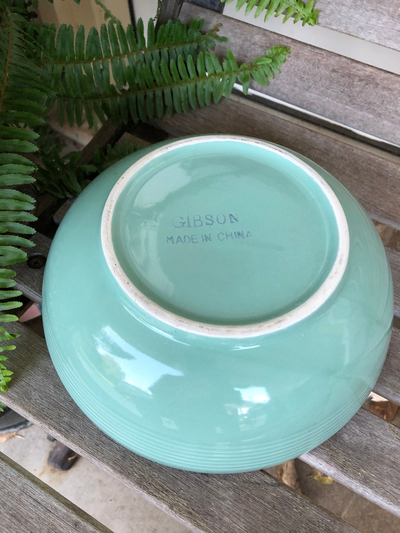Vintage Sage Green glazed Ceramic GIBSON Serving Mixing Bowl Etsy