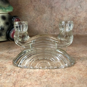 Vintage Double tapered Candle stick holder-Clear pressed Glass with raised accents-elegant decoration-Wedding-table-Gift-Christmas-Easter