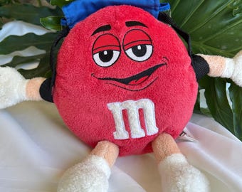 Vintage 2006 M & M World Red Plushie Stuffie with Blue Backpack Collectible