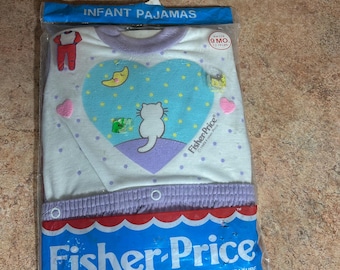 NEW! Vintage 1989 Fisher Price Infant 9 months 2 Piece Grow waist Feature Snap Pajamas